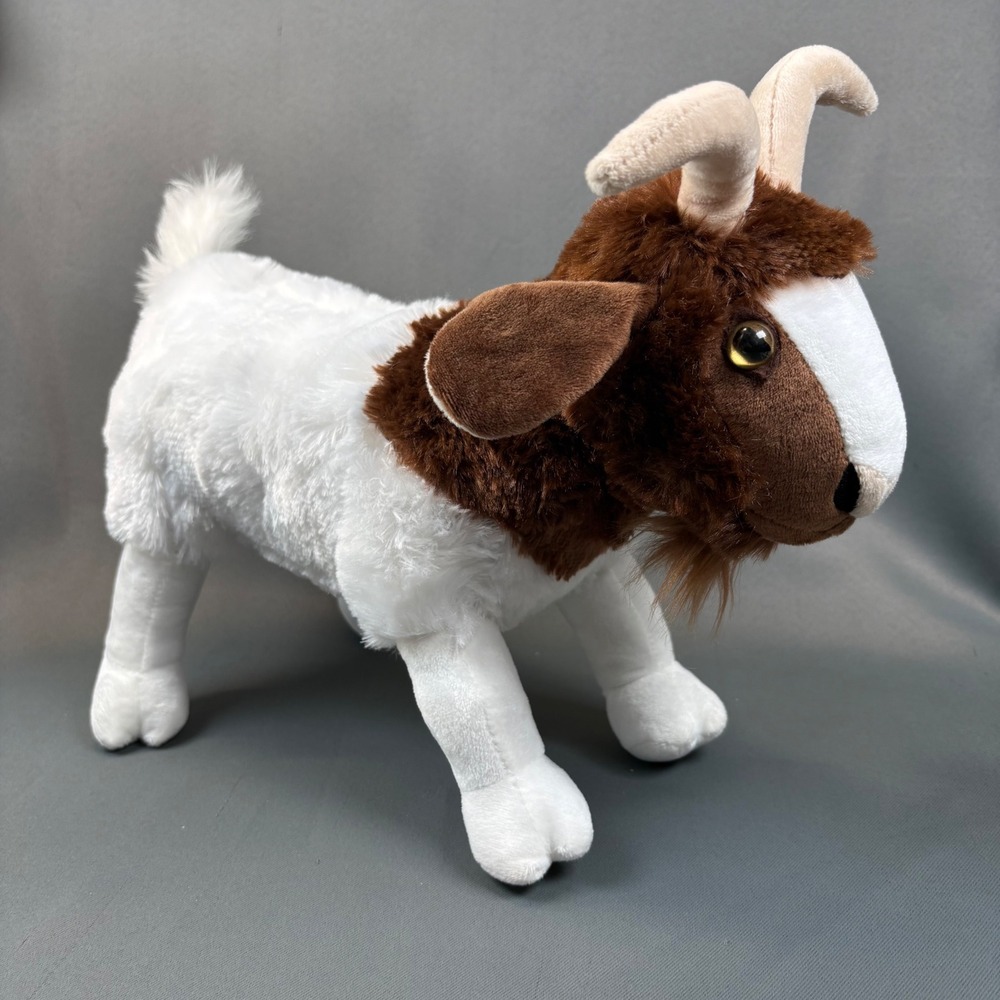 Adore Boer Goat Plush White Brown 17in Bendable, Positionable Horns and Legs